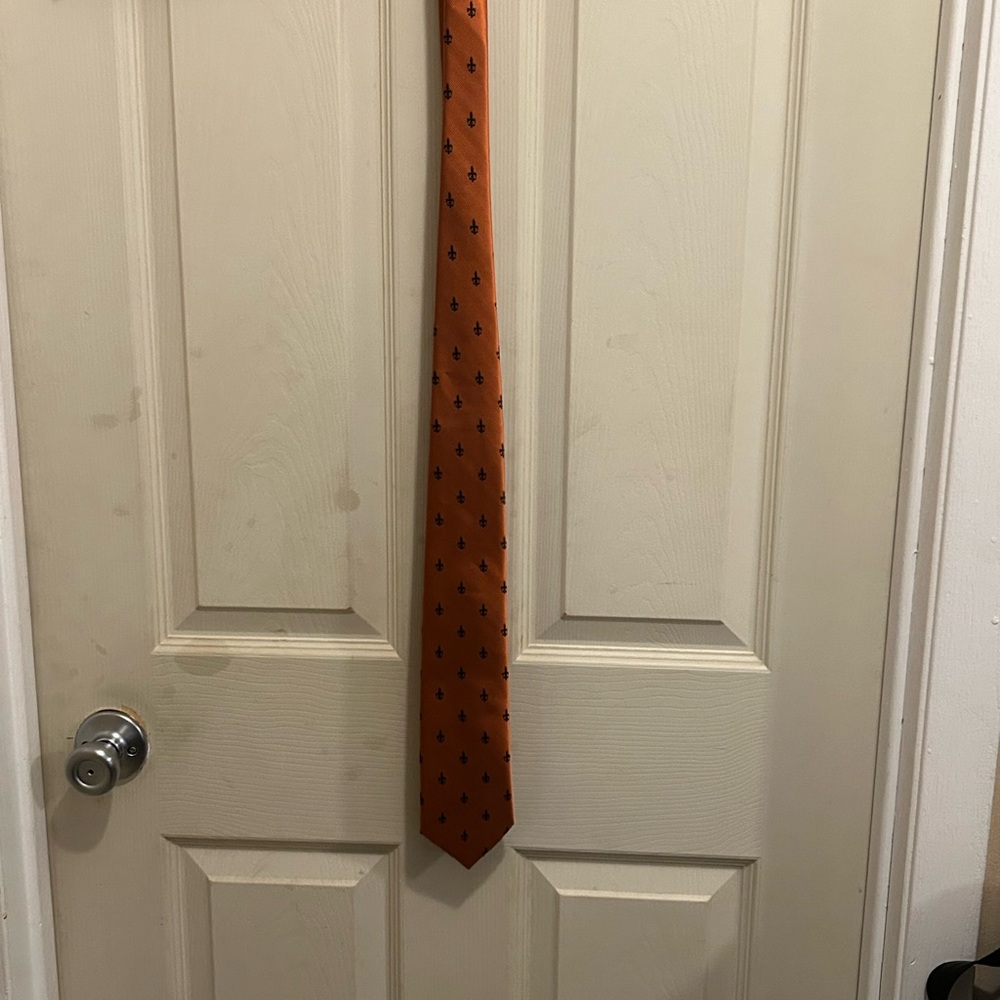Scott Allan Orange Tie with Black Fleur-de-Lis